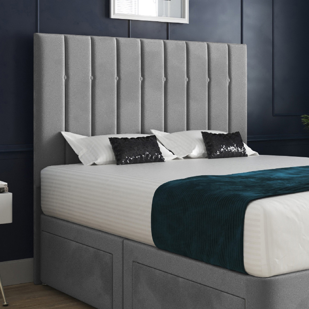 Marcelo Grey Small Single Velvet Upholstered Divan Bed Frame with Linear Headboard Image 3