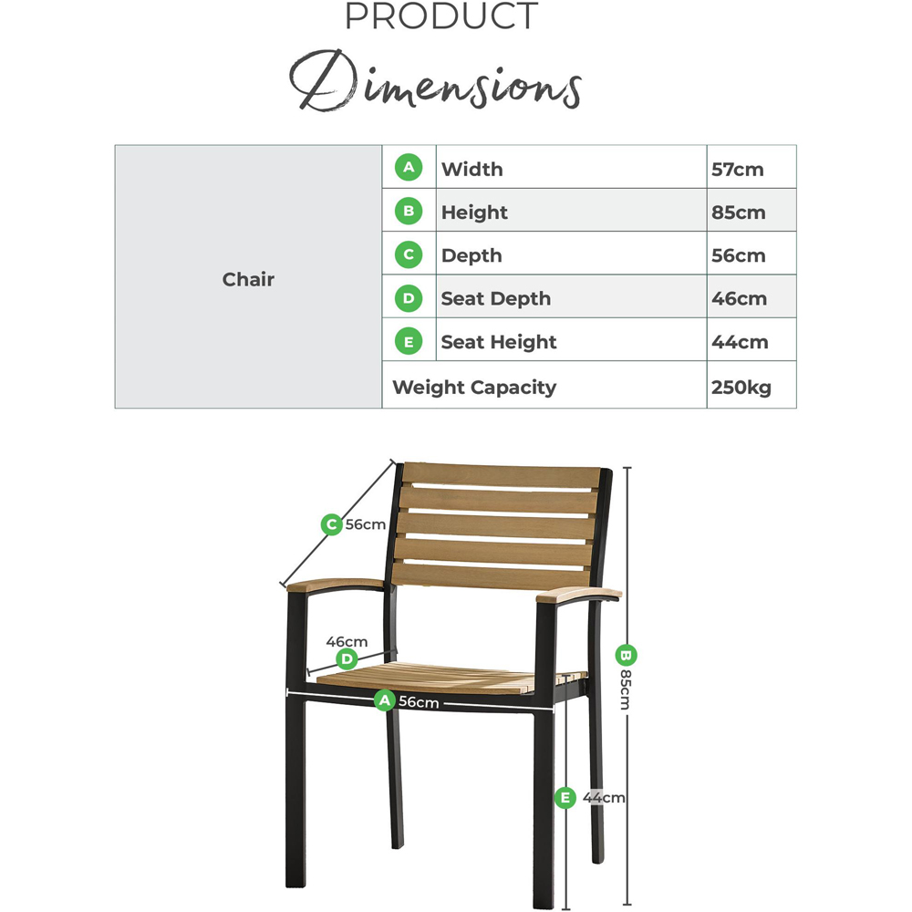 Furniturebox Mallow Set of 2 Black Teak Wood Outdoor Dining Chairs Image 8