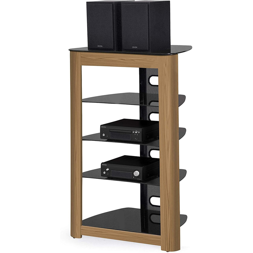 Centurion Supports Zinnia 5 Shelf Black with Oak Fascia Flat Screen Image 3