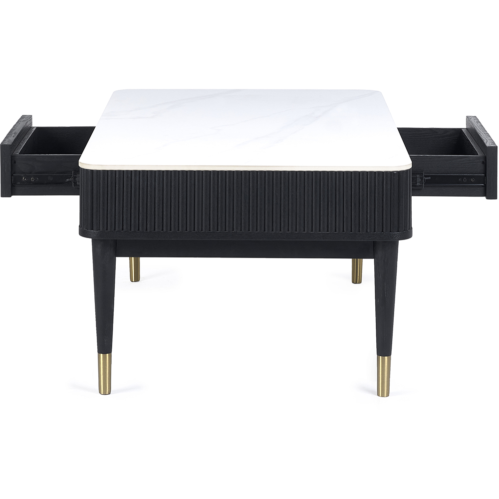 Julian Bowen Louis 2 Drawer Black Fluted Stone Top Coffee Table Image 5