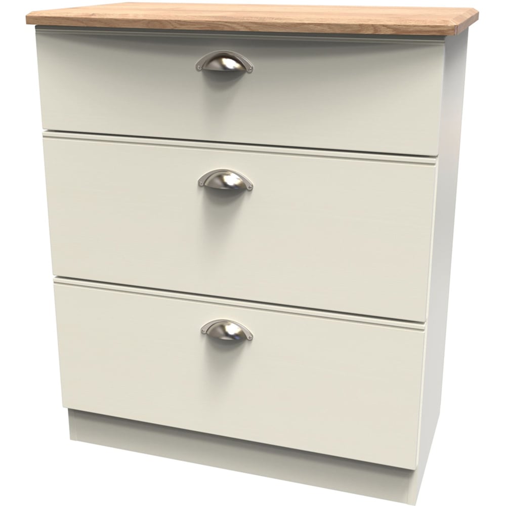 Crowndale Victoria 3 Drawer Cream Ash and Oak Deep Chest of Drawer Image 4