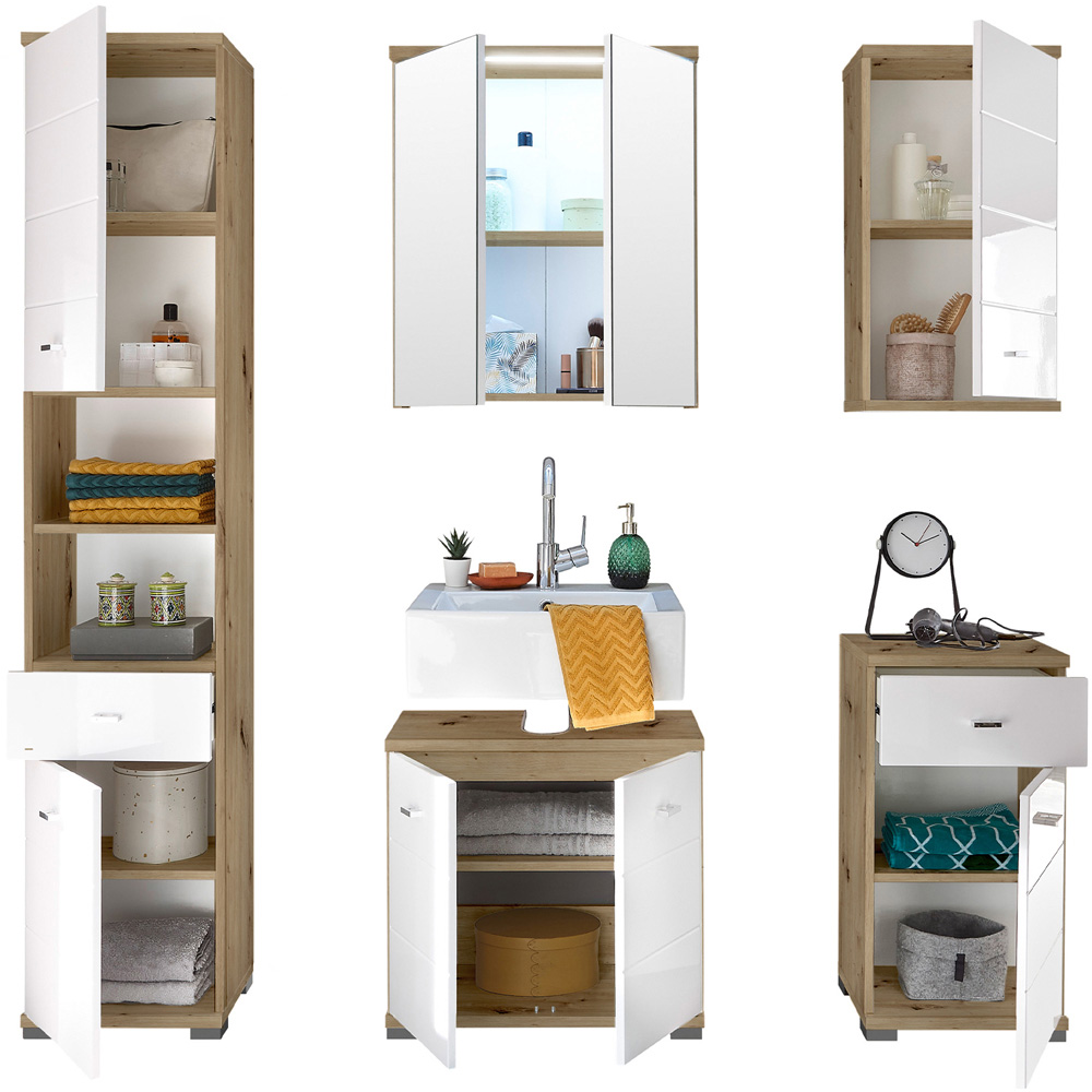 Julian Bowen Pool 2 Door White and Oak Bathroom Sink Cabinet Image 5