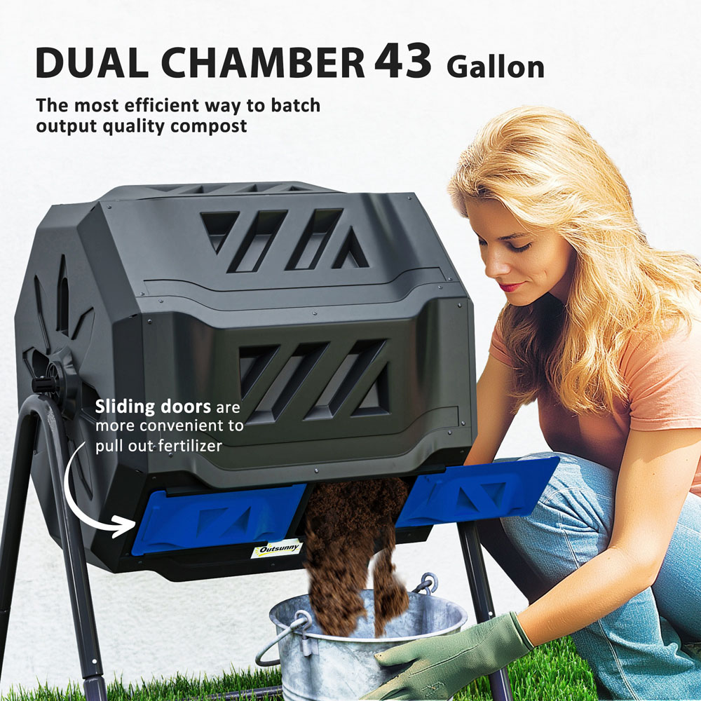 Outsunny Blue Dual Chamber Outdoor Tumbling Compost Bin 160L Image 4
