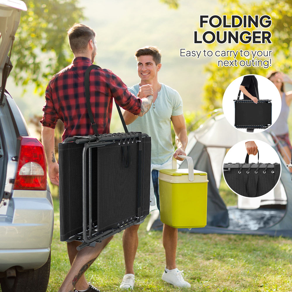 Outsunny Black 5 Level Adjustable Folding Sun Lounger with Side Table Image 5