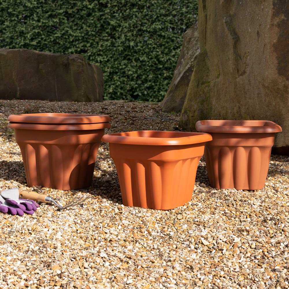Wham Vista Terracotta Recycled Plastic Square Planter 33cm 4 Pack Image 2