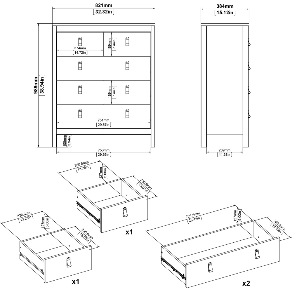 Florence Barcelona 5 Drawer Matt Black Chest of Drawers Image 9