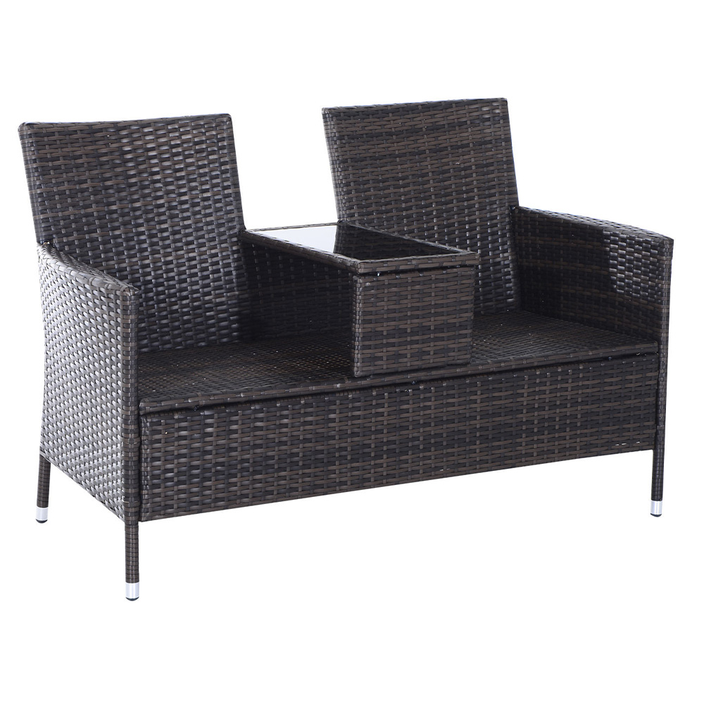 Outsunny Rattan Love Seat Brown Image 3