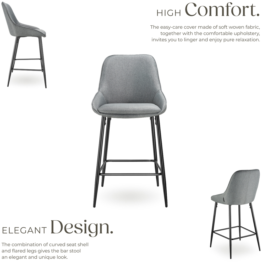 tectake Siera Grey and Black Woven Fabric Bar Stool Set of 6 Image 3