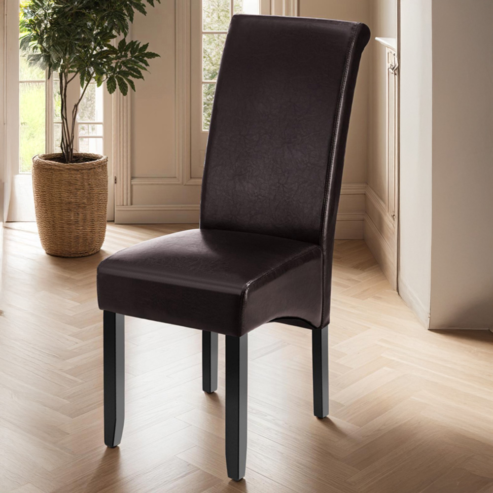 tectake Set of 6 Brown Faux Leather High Backrest Dining Chair Image 1