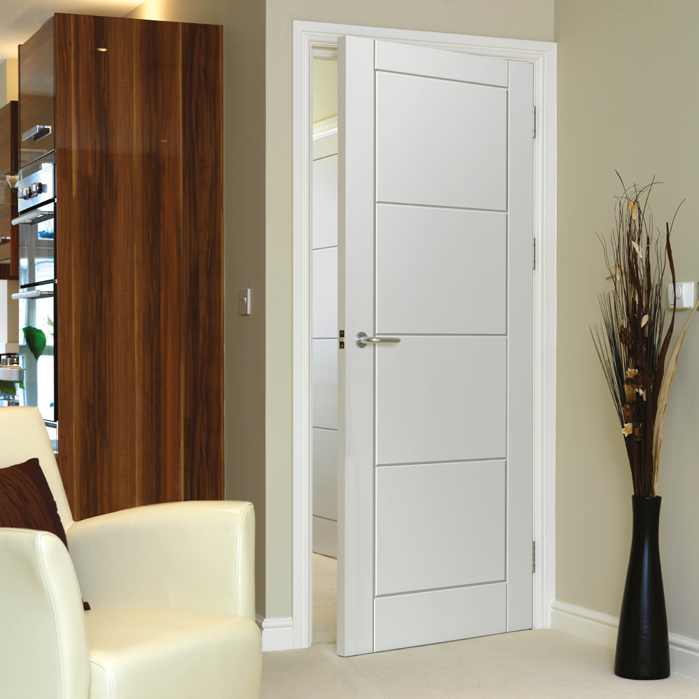 JB Kind Modern Moulded Quattro White Primed Internal Door 1981 x 610mm Image 2