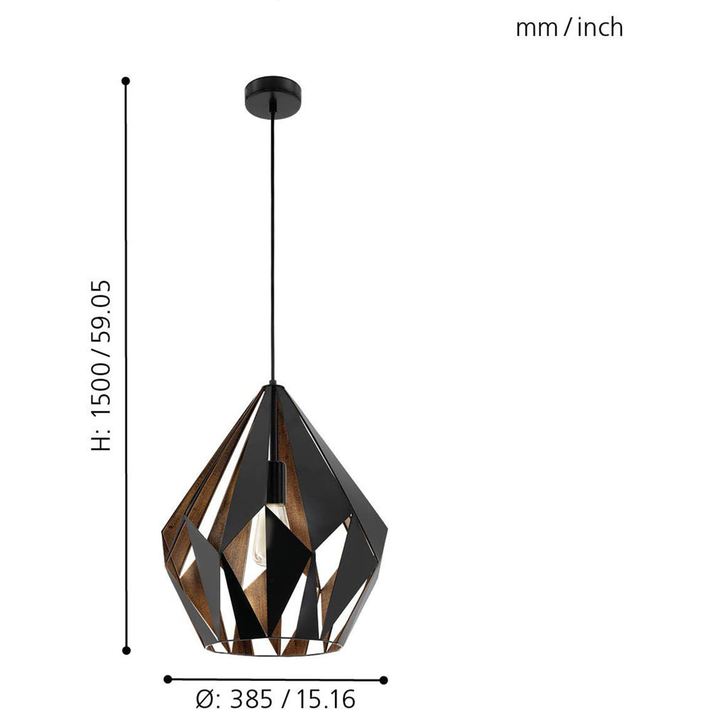 EGLO Carlton 1 Black and Copper Geometric Pendant Lampshade Image 4