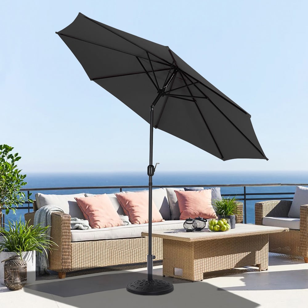 Living and Home Black Round Crank Tilt Parasol with Round Base 3m Image 6