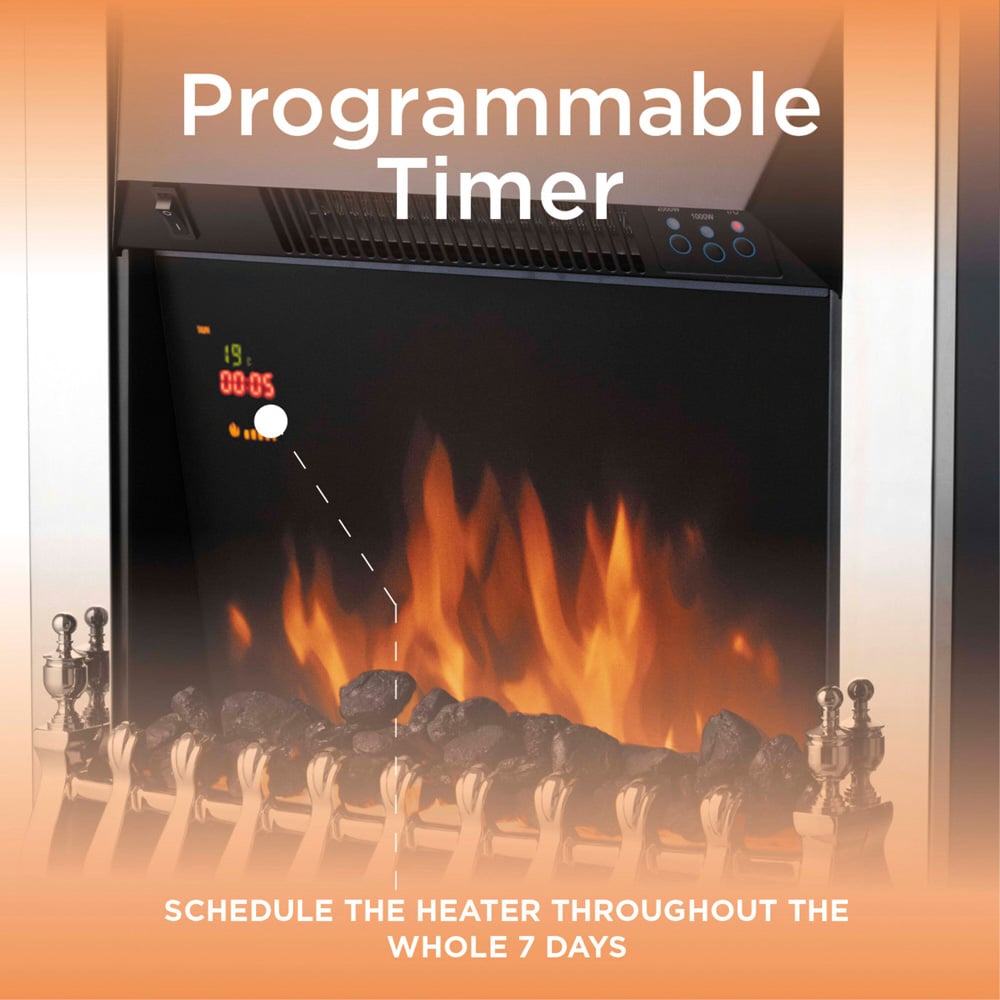 Warmlite Whitby Chrome Inset Electric Fire with Realistic Flame Effect 2000W 19 inch Image 7