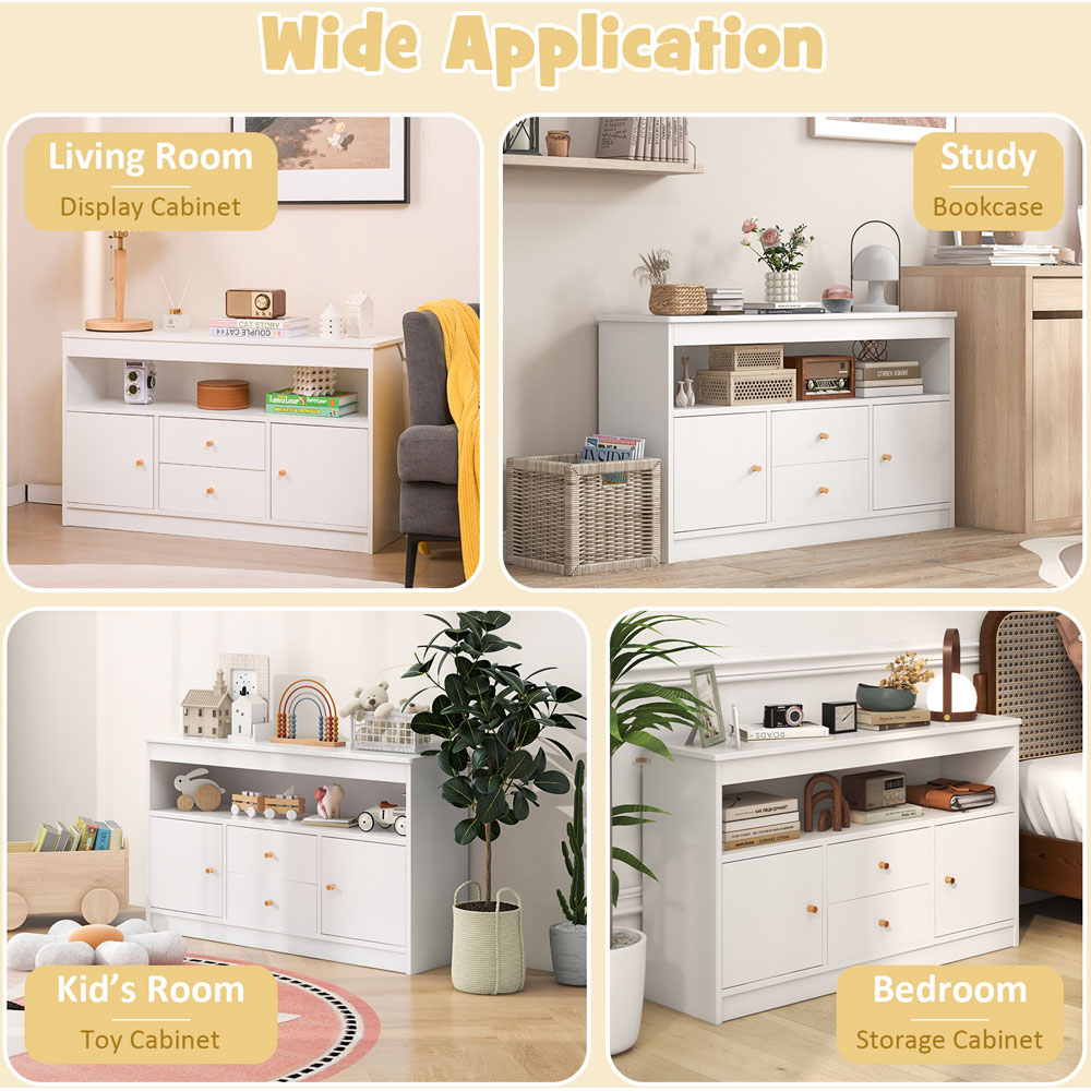 Costway 2 Door 2 Drawer Single Shelf White Wooden Kids Toy Storage Organiser Image 6