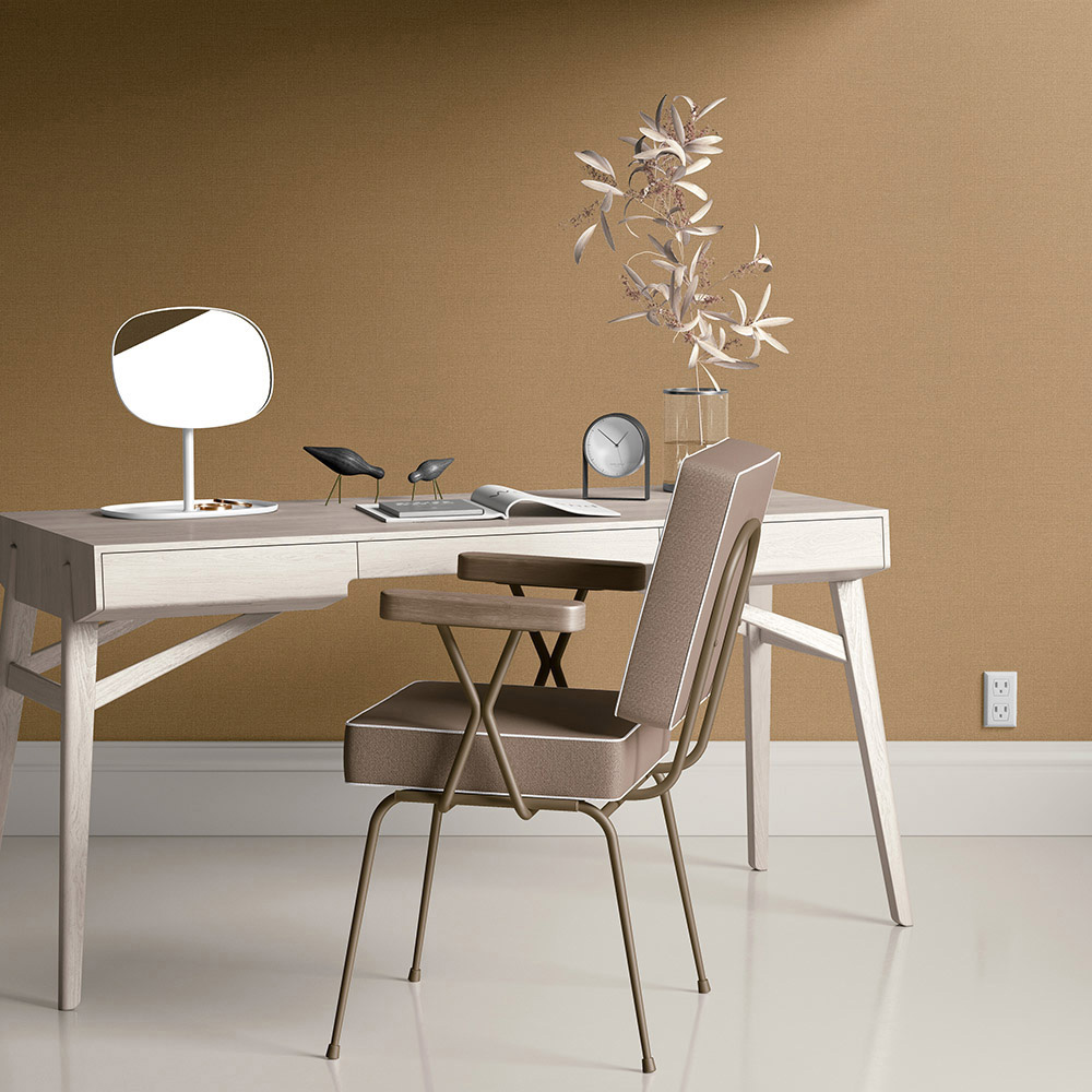 Elle Decoration Luxury Plain Gold Woven Vinyl Wallpaper by Erismann Image 2