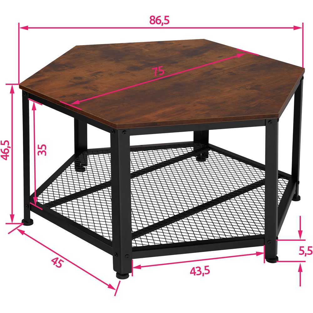 tectake Norwich Single Grid Shelf Dark Wood Hexagonal Coffee Table Image 5