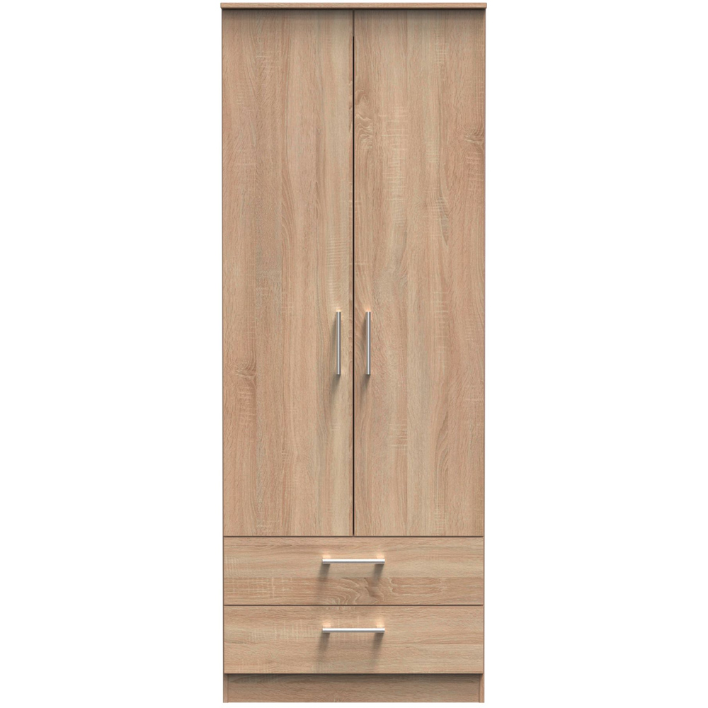 Crowndale Devon Ready Assembled 2 Door 2 Drawer Bardolino Oak Wardrobe Image 3