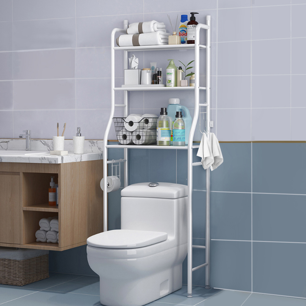 Living and Home 3-Tier White Metal Over Toilet Bathroom Storage Rack Image 4