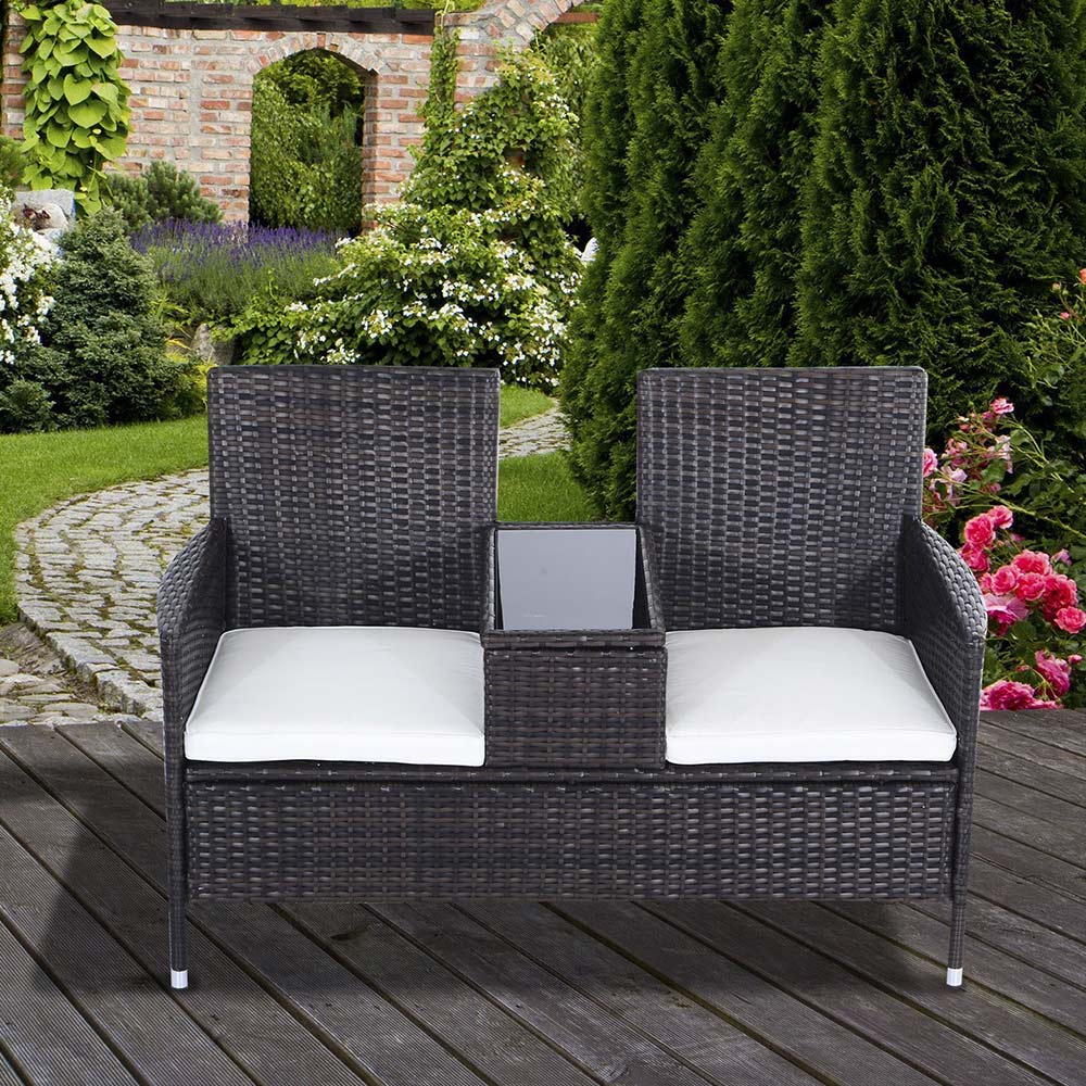 Outsunny Rattan Love Seat Brown Image 7