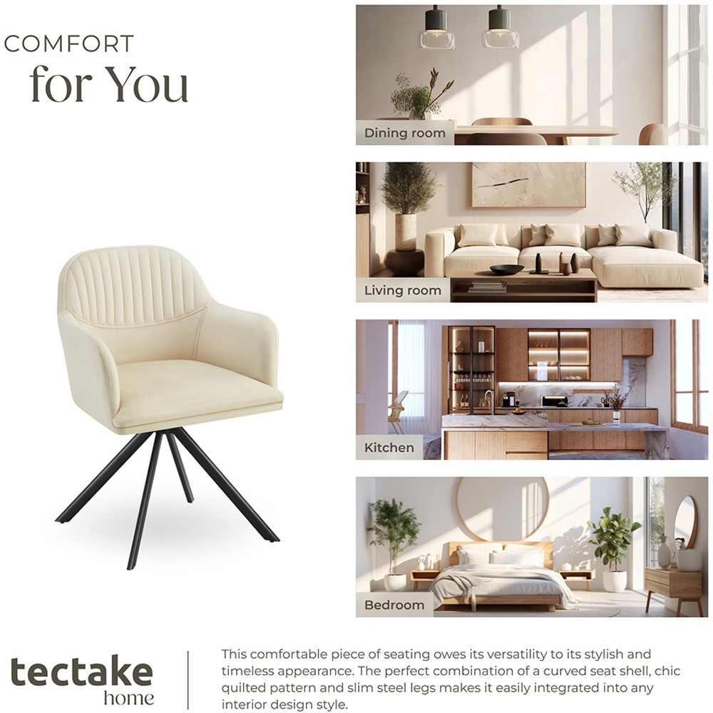 tectake Set of 2 Cream and Black Velvet Swivel Armchair Image 7