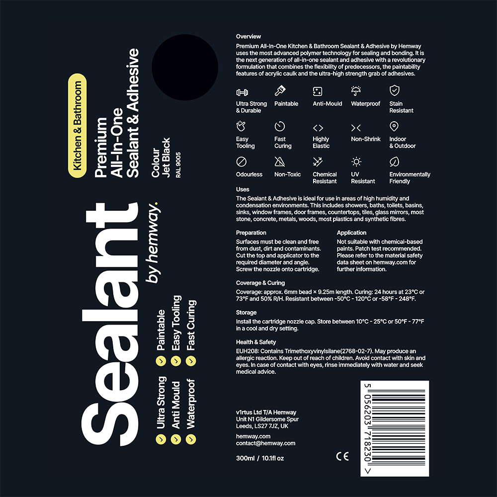 Hemway Premium All-in-One Jet Black Sealant and Adhesive 300ml Image 8