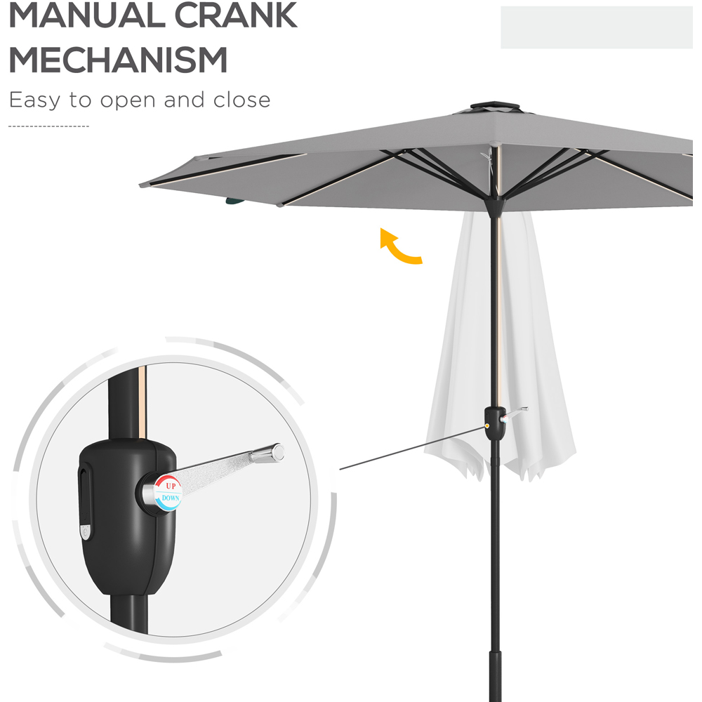 Outsunny Light Grey Solar LED Crank Handle Parasol 2.65m Image 6