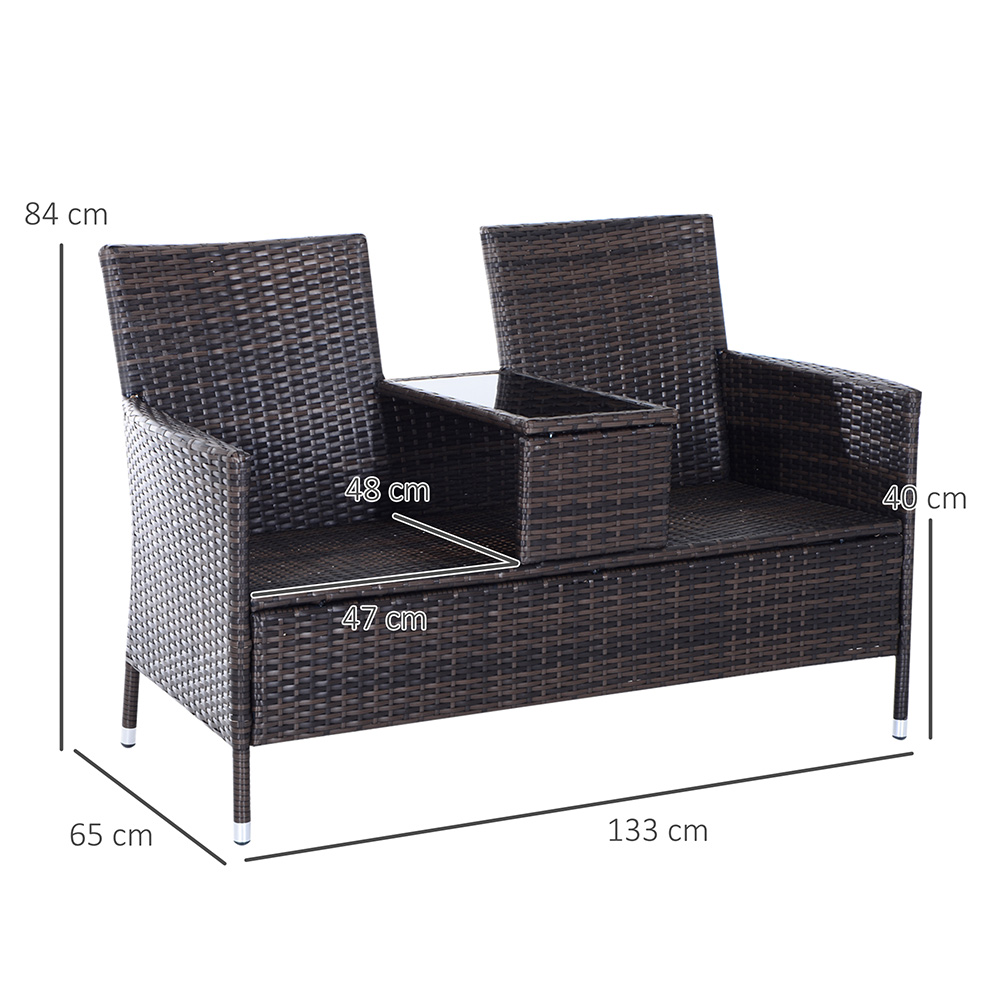 Outsunny Rattan Love Seat Brown Image 5