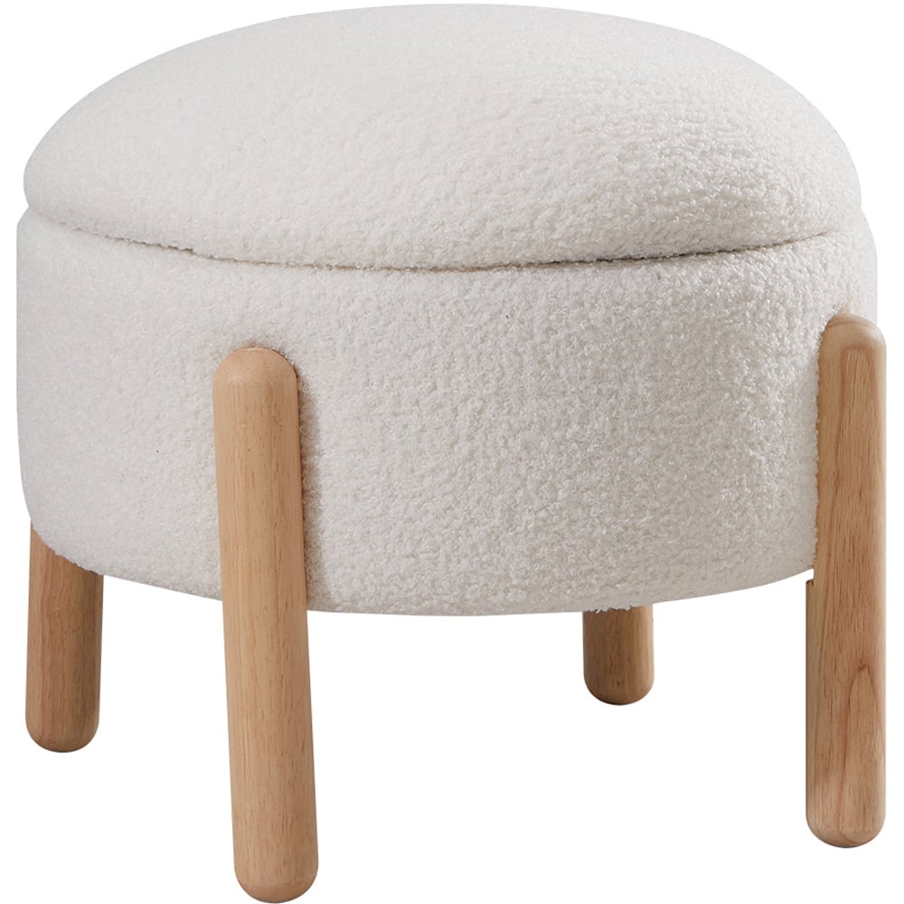 Living and Home White Round Teddy Fleece Storage Ottoman with Removable Lid Image 2