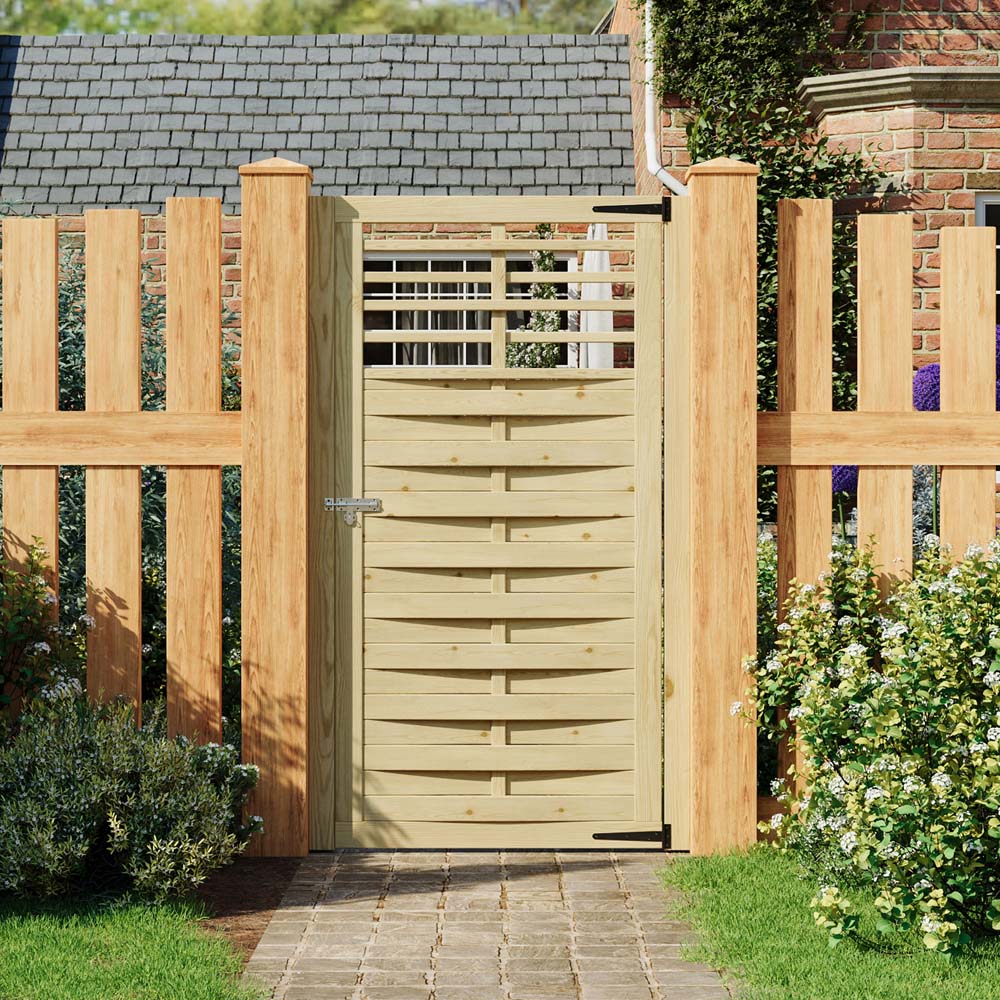 Living and Home Wooden Garden Hollow-Out Top Gate with Door Latch 70.8 x 35.4 inch Image 2