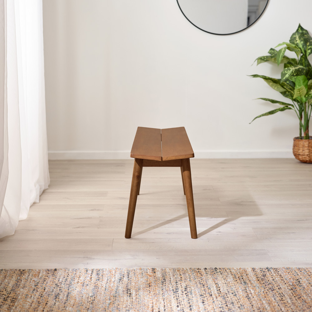 Furniturebox Lymington 3 Seater Walnut Effect Solid Wood Dining Bench Image 5