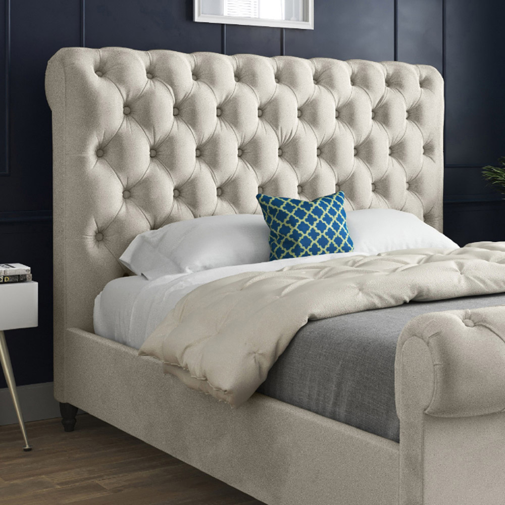 Sienna Small Single Silver Soft Velvet Upholstered Sleigh Bed Frame with Scrolled Headboard Image 3