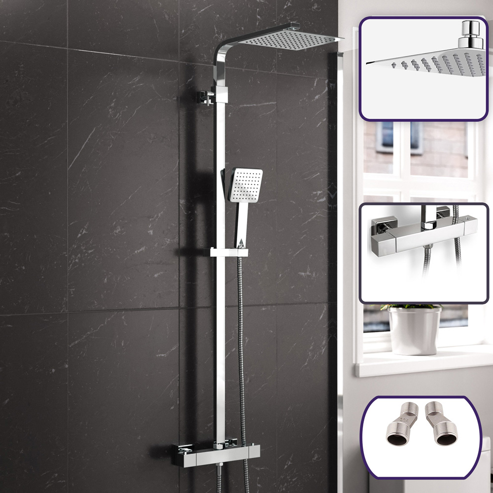Nes Home Chrome Square Exposed Thermostatic Mixer Shower Set Image 3