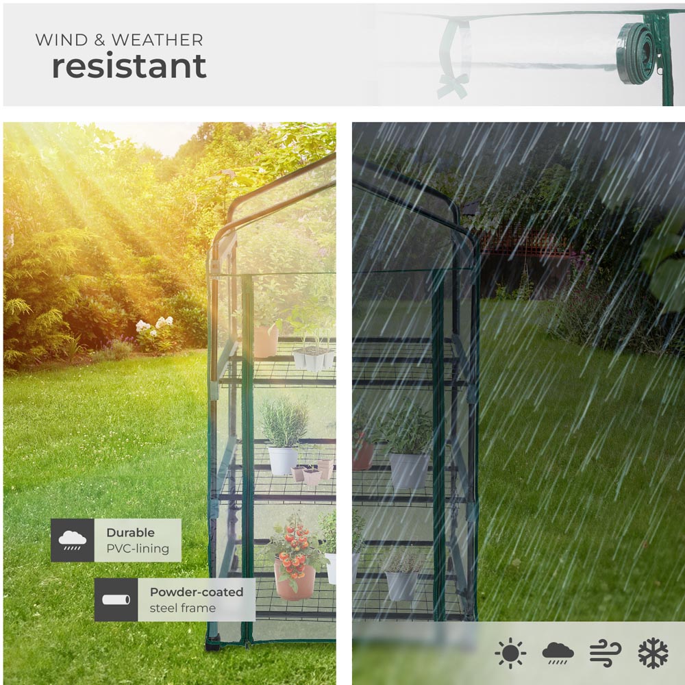 tectake 3 Shelf 1.6 x 2.2ft Greenhouse with Tarpaulin Cover and Wheels Image 5