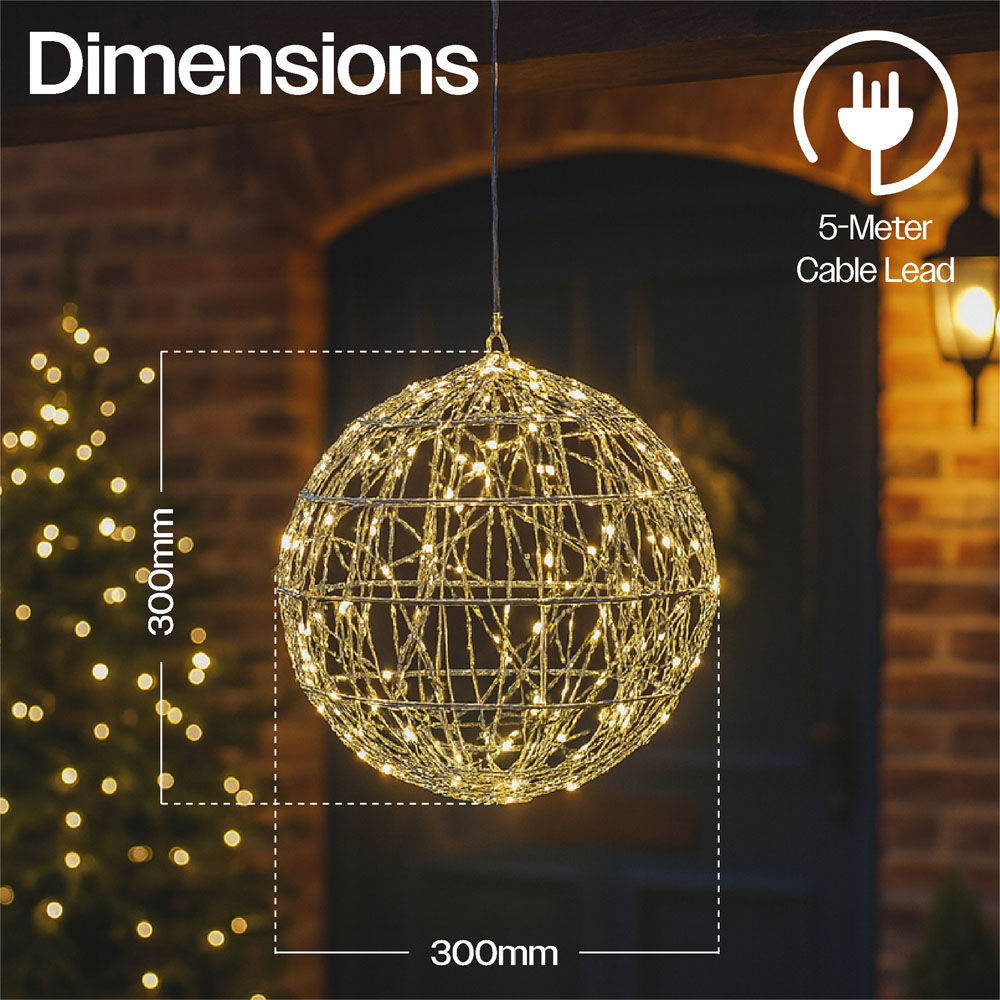 Xmas Haus Shiny Silver 160 Warm White Micro LED Ball Light 30cm Image 5