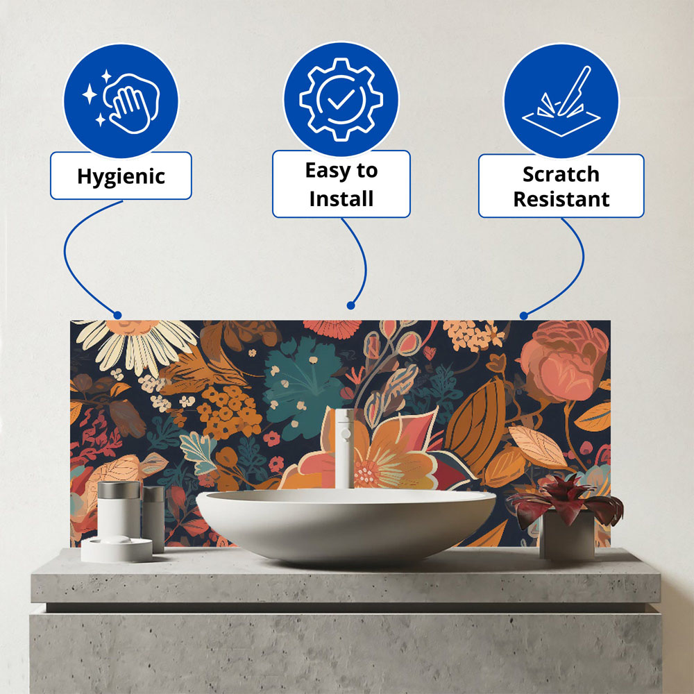 Warren Reed Designer Boho Chic Flower Glass Bathroom Splashback 25 x 60cm Image 3