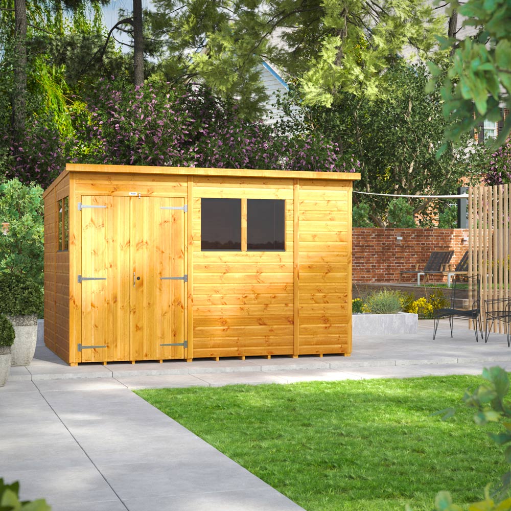 Power Sheds 10 x 8ft Double Door Pent Wooden Shed Image 2