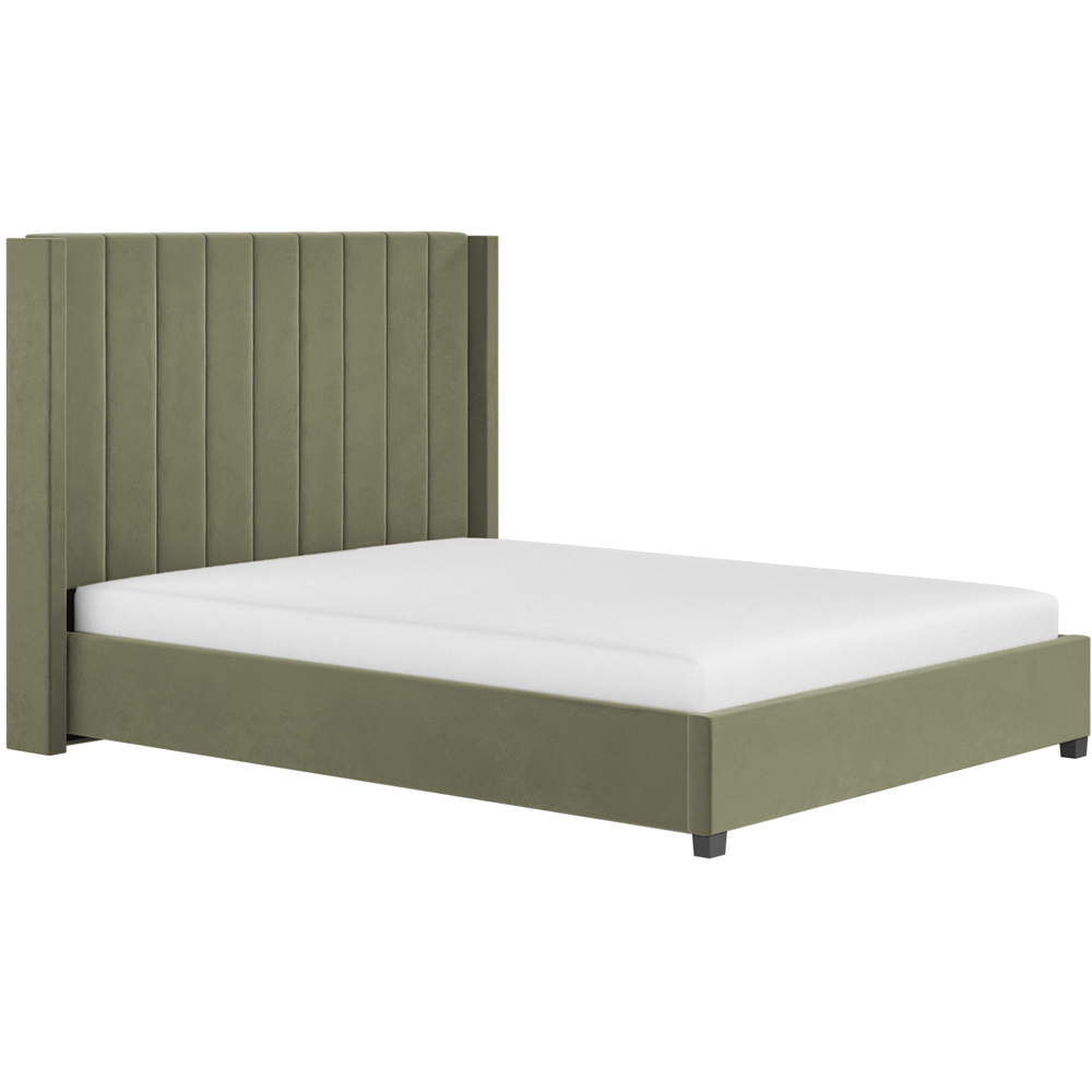 Flair Tiggy Double Khaki Velvet Ottoman Bed with Winged Headboard Image 2