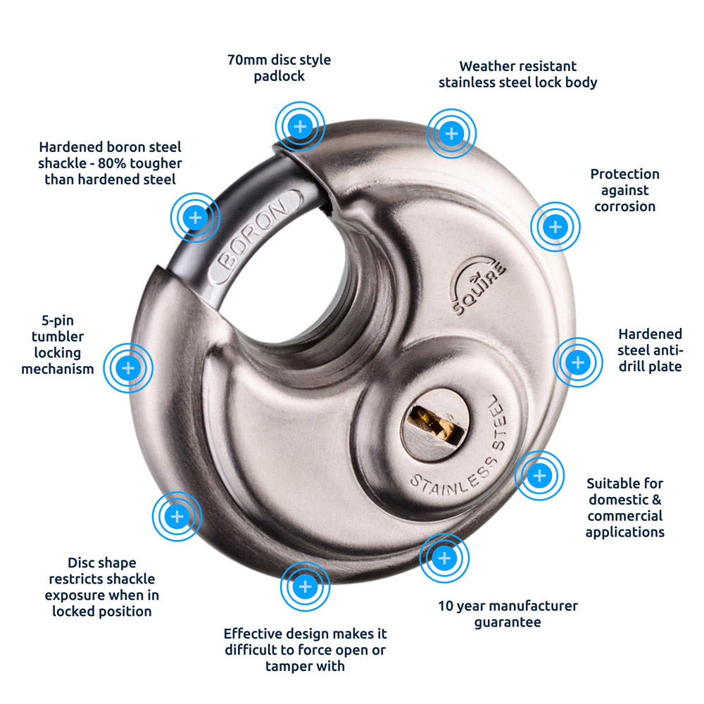 Squire 70mm Disc Drill Protection Boron Shackle Padlock Image 6