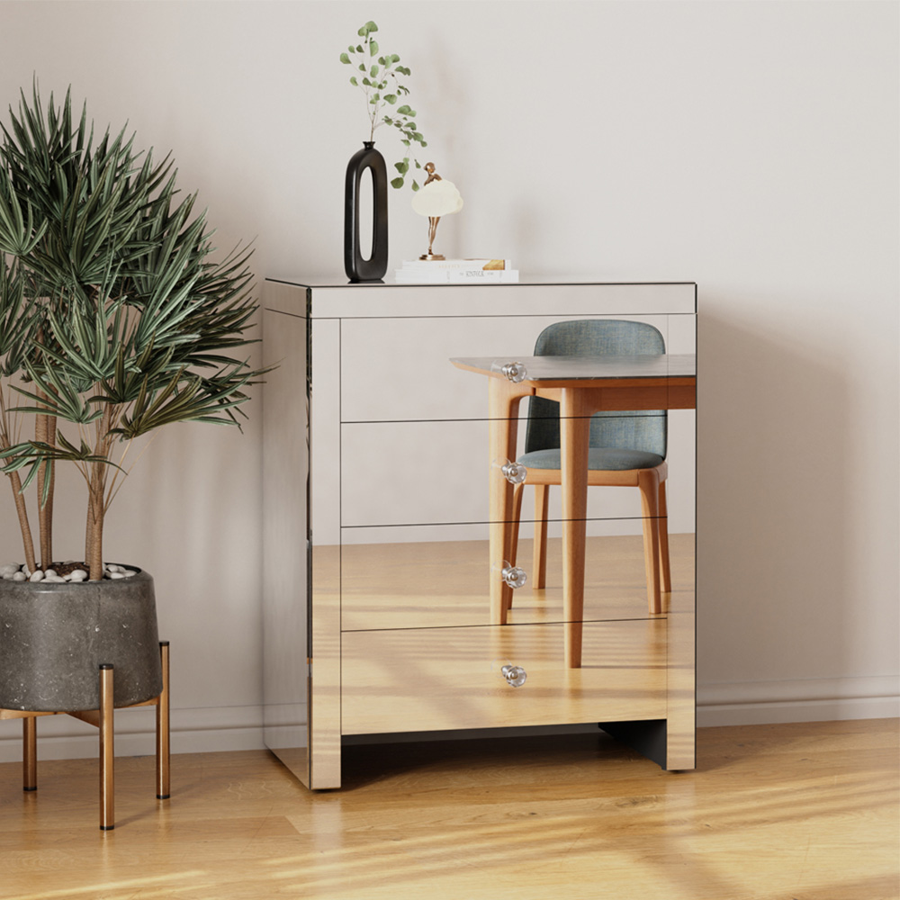 Comfy Living 4 Drawer Mirrored Chest of Drawers Image 4