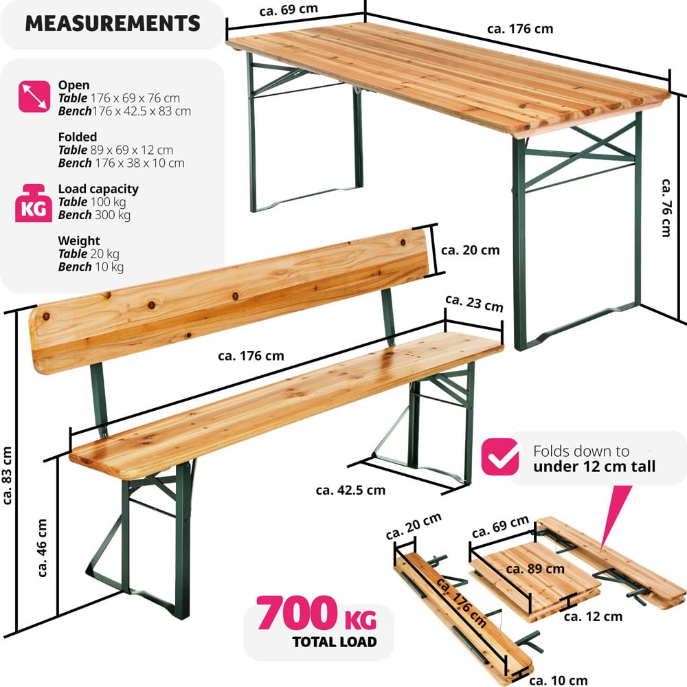 tectake 8 Seater Folding Dining Table with Bench Set Brown Image 8