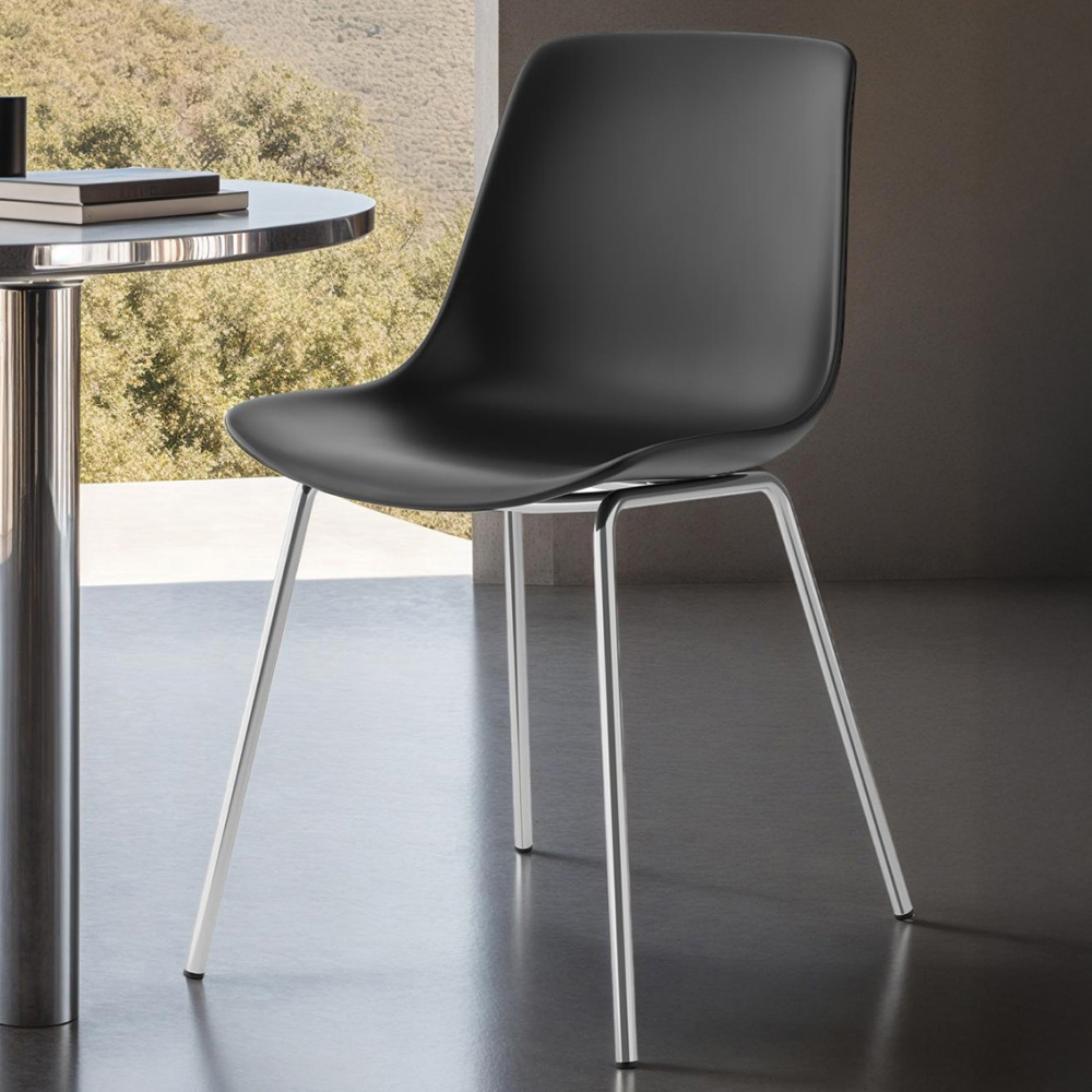 tectake Mave Set of 2 Black and Chrome Ergonomic High Backrest Dining Chair Image 1