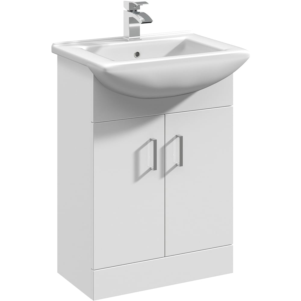 nuie Mayford 2 Door Gloss White Floor Standing Vanity Unit with Square Ceramic Basin 550mm Image 1