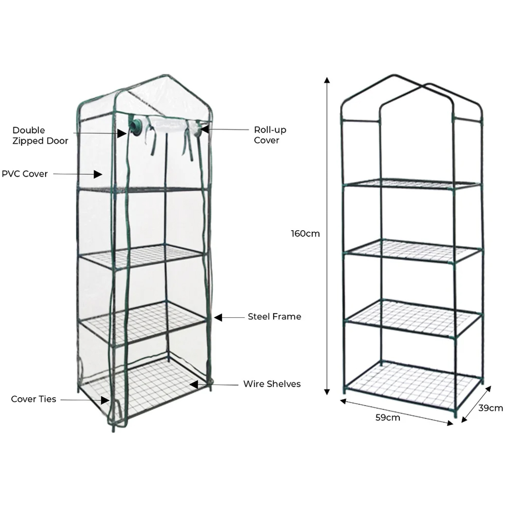 MonsterShop 4 Tier Mini Greenhouse with Plastic Cover Image 6