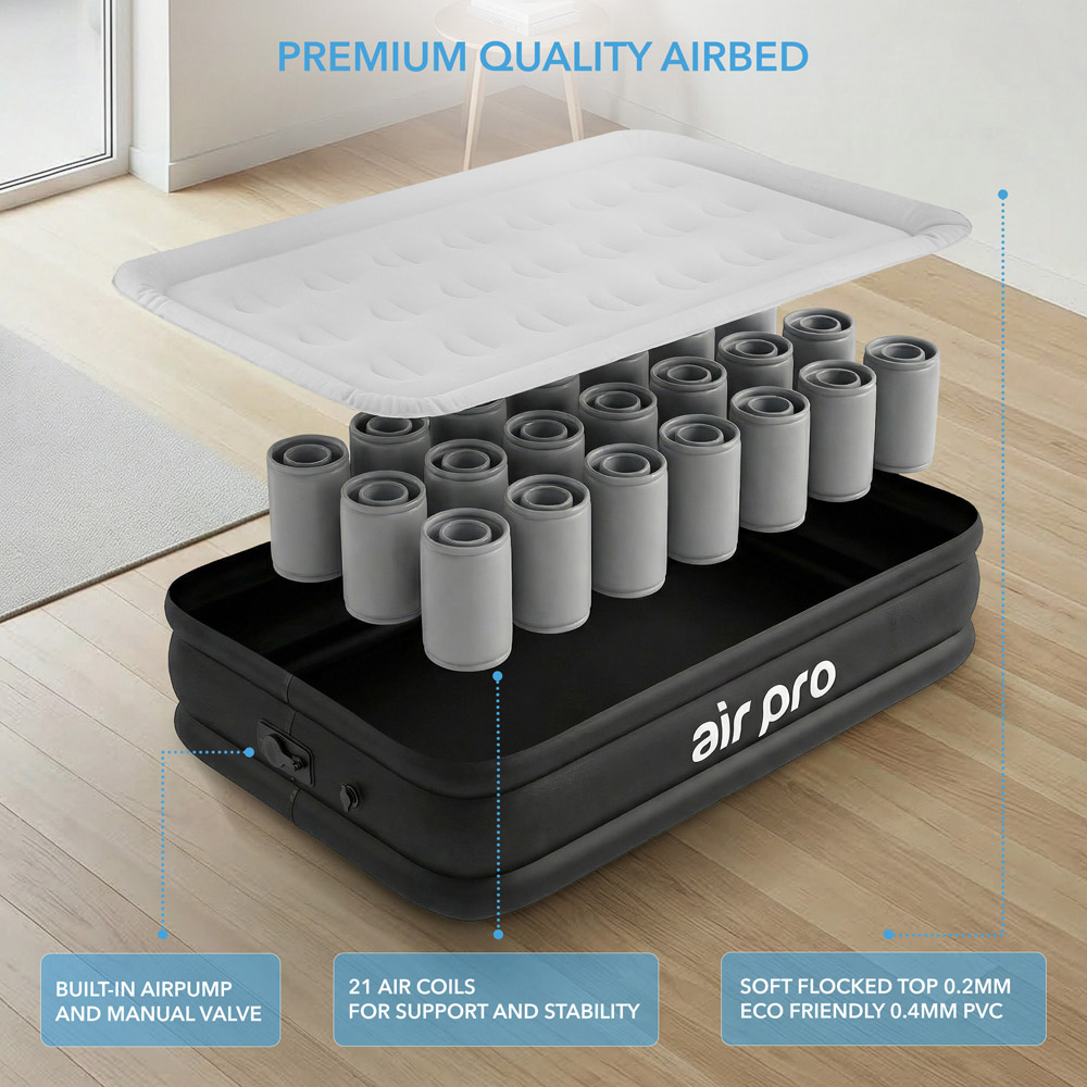 Air Pro Black Single Inflatable Air Mattress with Built-in Electric Pump and Repair Patch Image 5