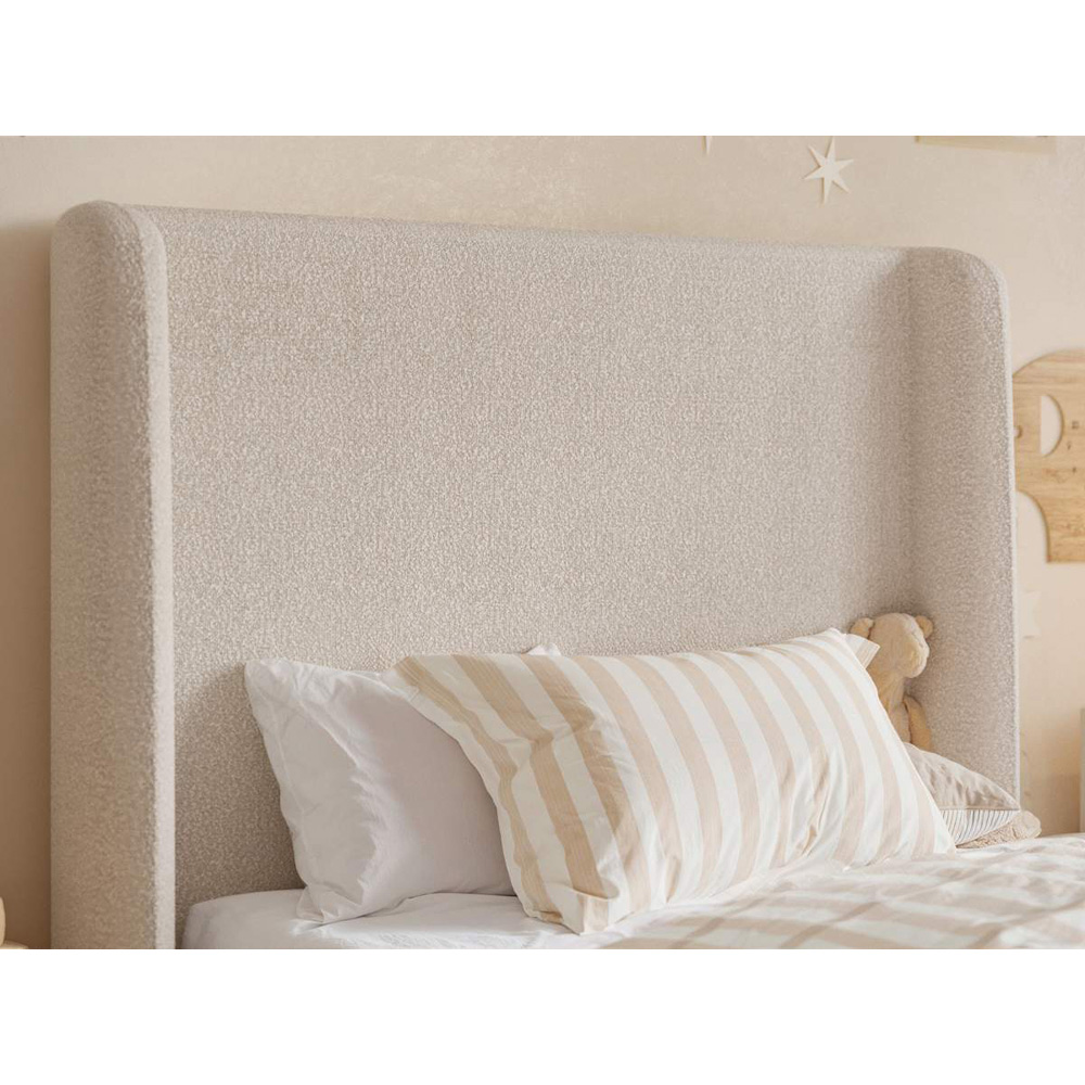 Flair Alma Single Beige Boucle Fabric Bed Frame with Winged Headboard Image 4