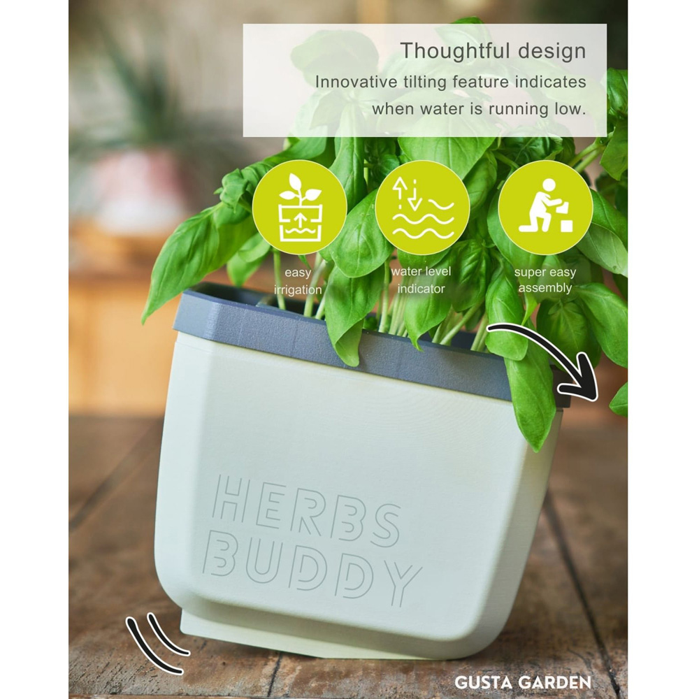 Gusta Garden Herbs Buddy Dark Green Herb Pot with Water Reservoir Image 3