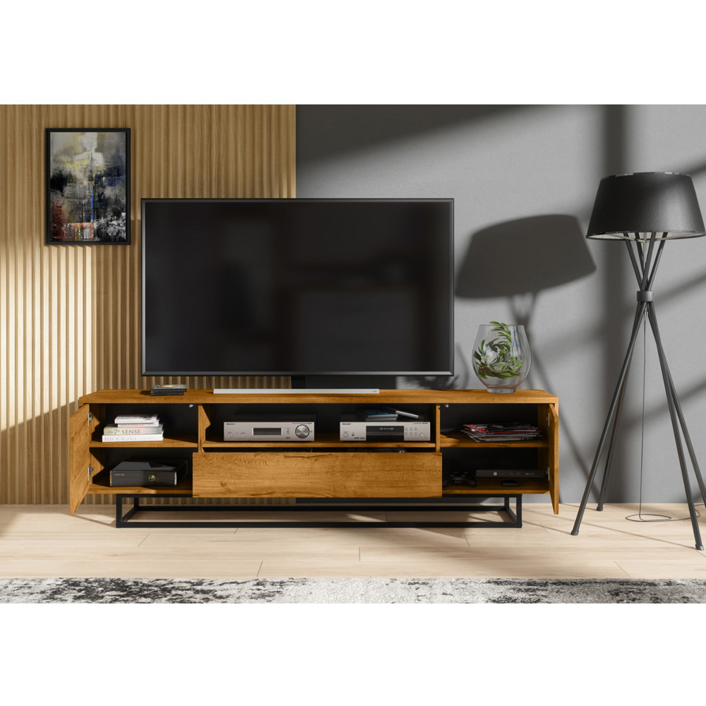 Creative Furniture Rift Loft Dark Oak 2 Door Single Drawer TV Unit Image 8