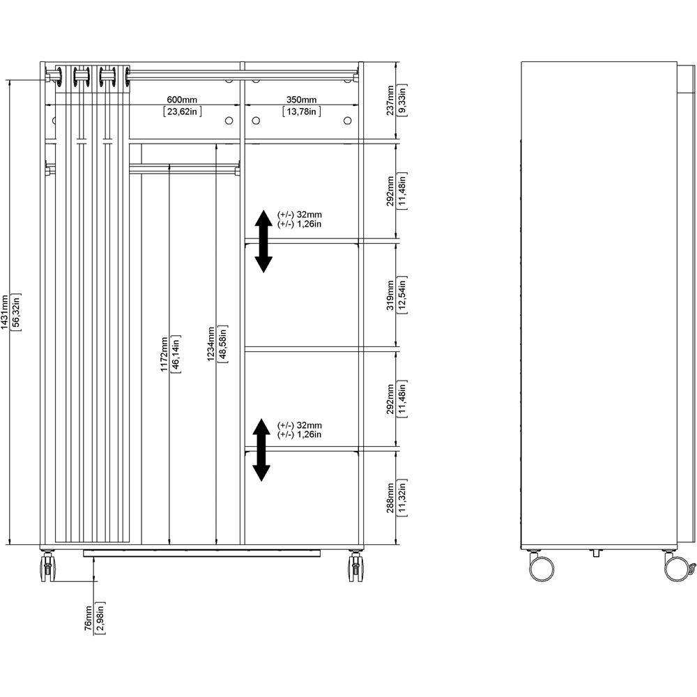 Florence Uppsala 6 Shelf Jackson Hickory Oak Open Mobile Wardrobe with Beige Textile Curtain Image 8