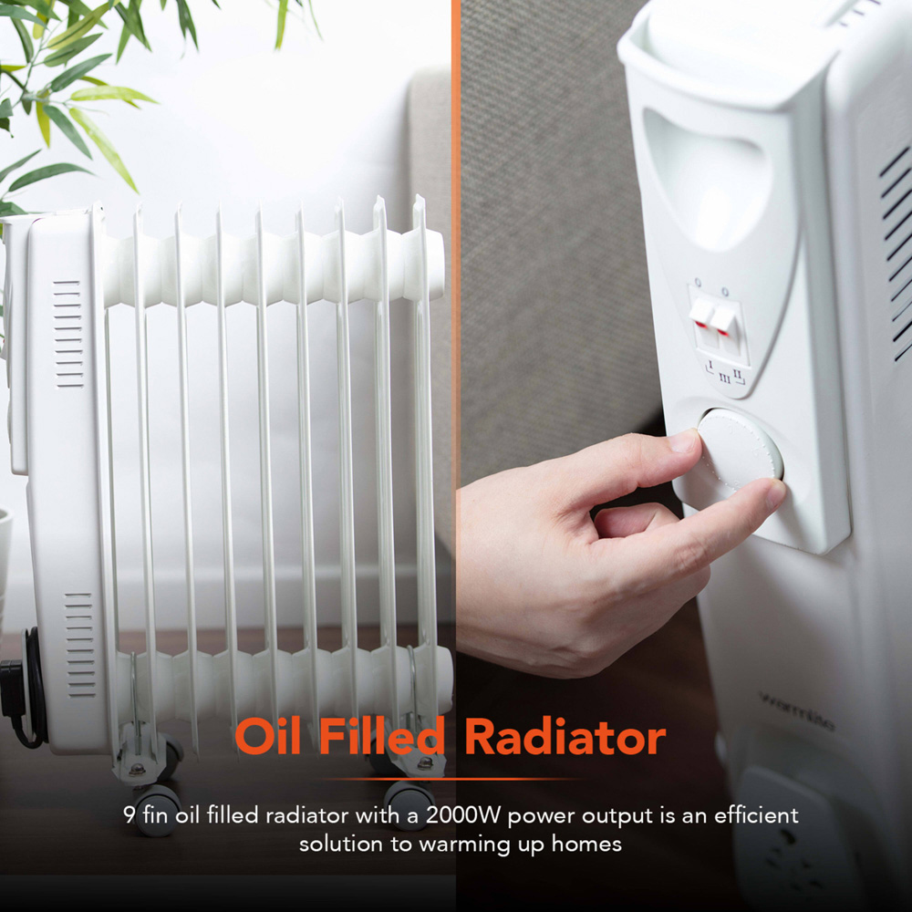 Warmlite 9 Fin White Oil Filled Radiator with Adjustable Thermostat 2000W Image 3