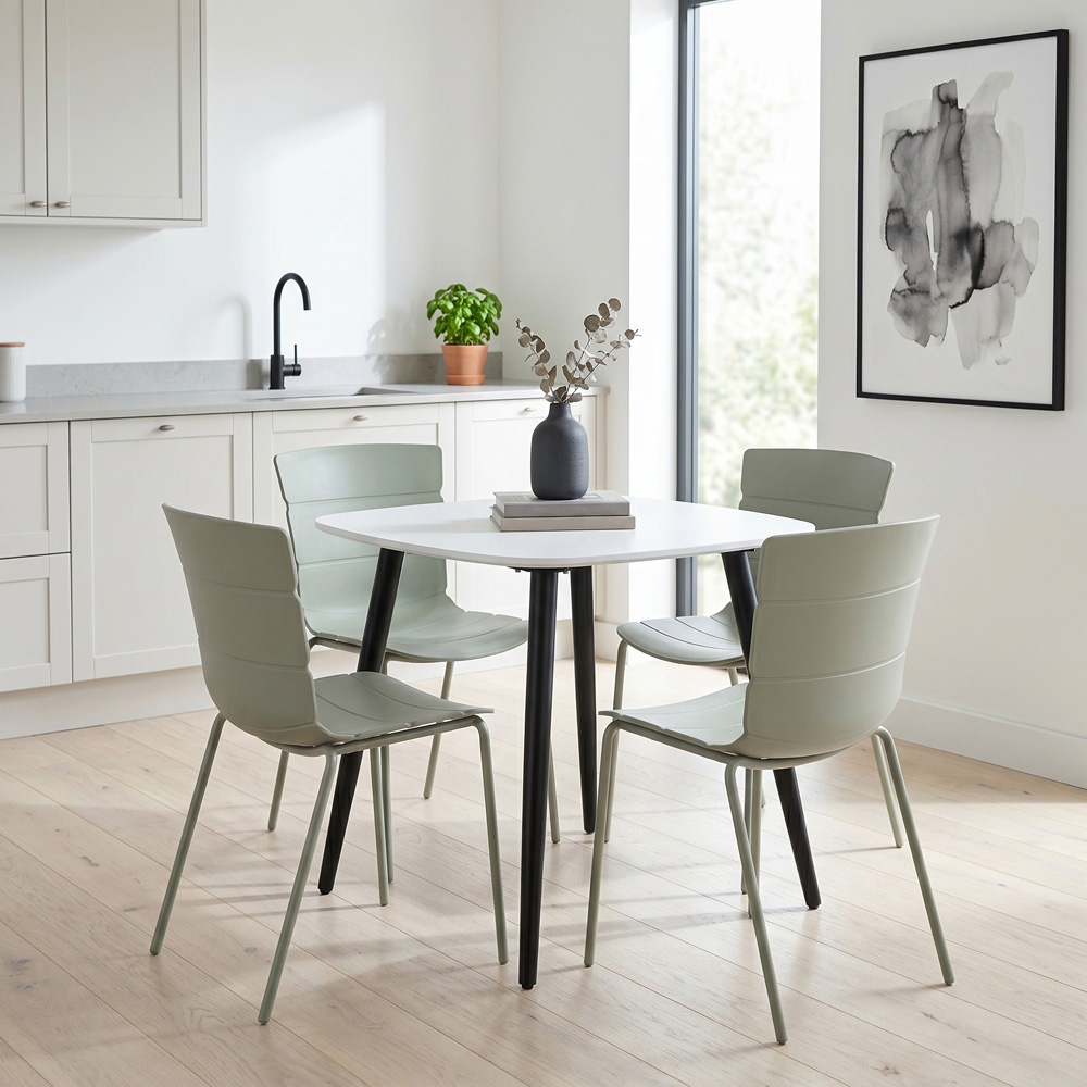 Core Products Aspen Bali 4 Seater Plastic Square Dining Set White and Sage Green Image 5